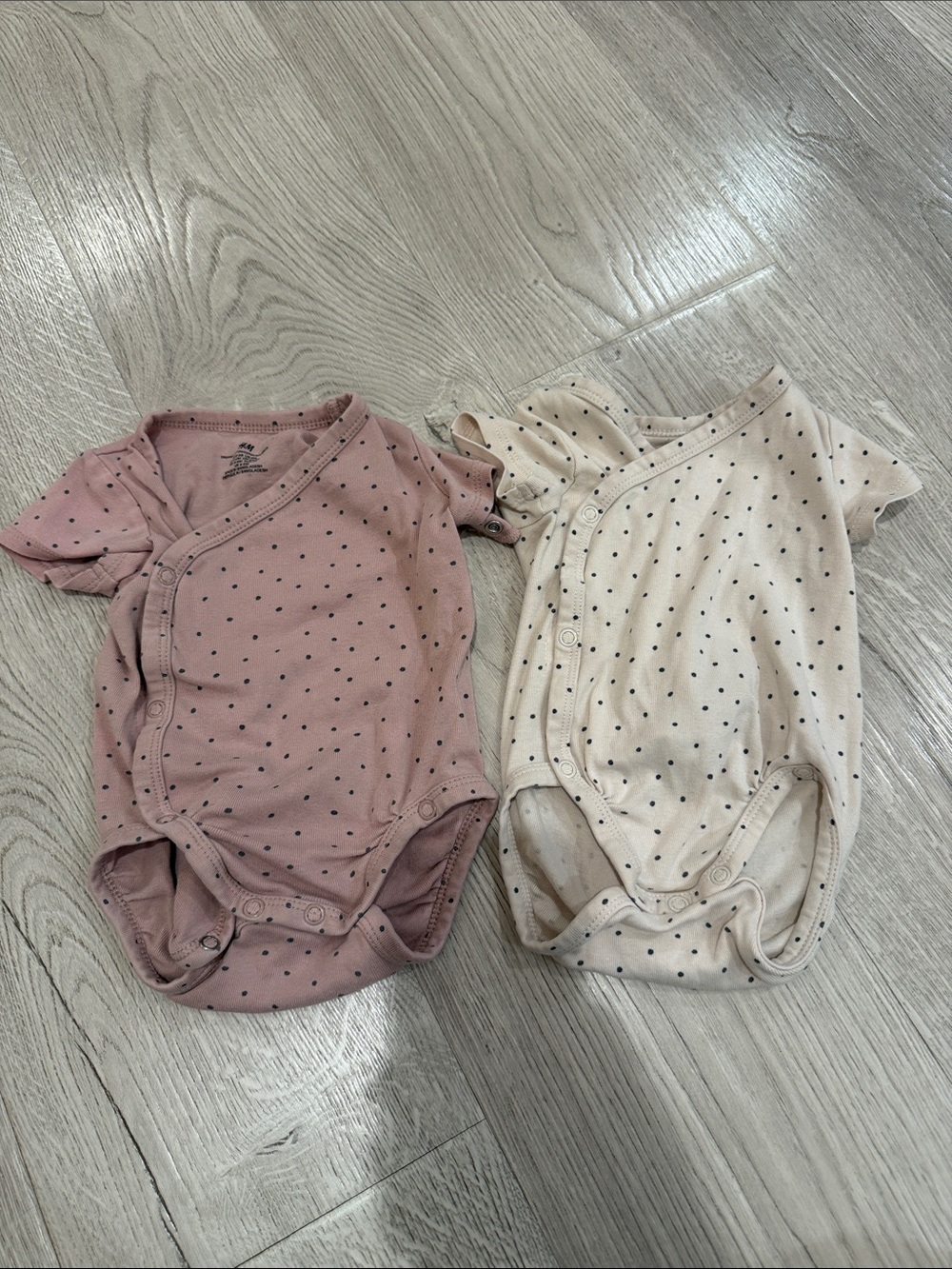 H&M Polka Dot Wrap Kimono Bodysuit Set - Pink & Cream